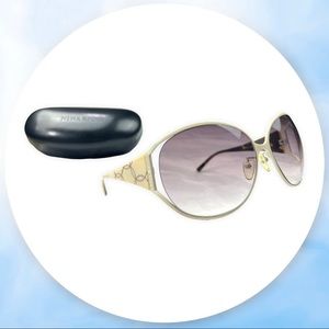 Nina Ricci Sunglasses Early 2000s Cream Wire Frame Plastic Etched & Tortoise